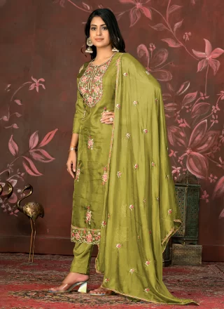 Green Organza Embroidered and Hand Work Salwar Suit for Ceremonial
