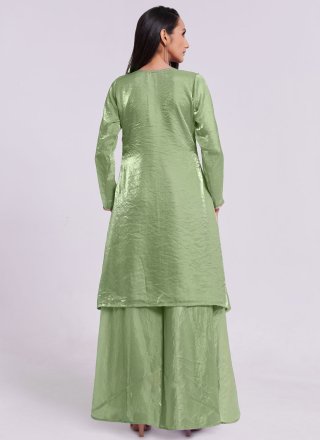Green Organza Embroidered Work Casual Kurti
