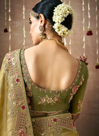 Green Organza Embroidered Work Contemporary Sari