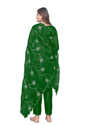Green Organza Embroidered Work Pant Style Suit