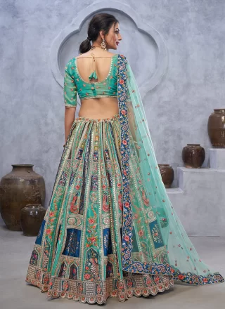 Green Organza Lehenga Choli with Embroidered Work for Women
