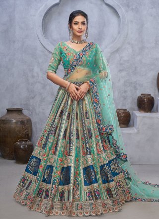 Green Organza Lehenga Choli with Embroidered Work for Women