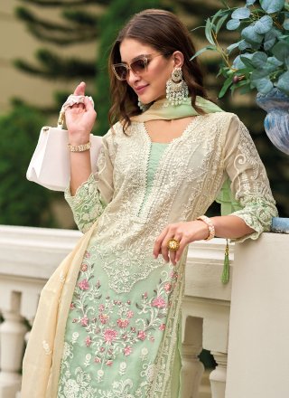 Green Organza Readymade Salwar Suit with Embroidered and Sequins Work for Ceremonial