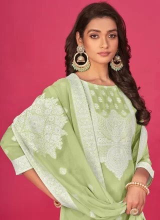 Green Organza Woven Work Pant Style Suit