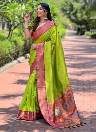 Green Paithni Weaving Work Traditional Saree for Casual
