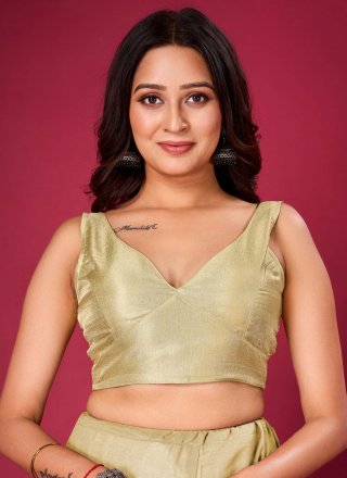 Green Plain Work Art Silk Designer Blouse