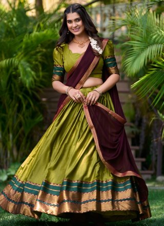 Green Poly Cotton Lehenga Choli