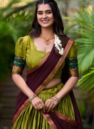 Green Poly Cotton Lehenga Choli