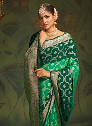 Green Pure Georgette Weaving Work Classic Saree for Ceremonial