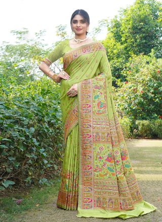 Green Pure Silk Designer Sari with Weaving Work for Women