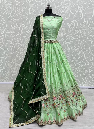Green Rangoli Sequins, Thread and Zari Work Lehenga Choli