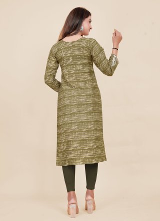 Green Rayon Casual Kurti with Print Work for Women