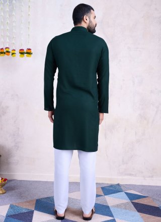 Green Rayon Embroidered and Mirror Work Kurta Mens Wear