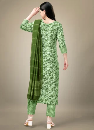 Green Rayon Embroidered and Print Work Pant Style Suit