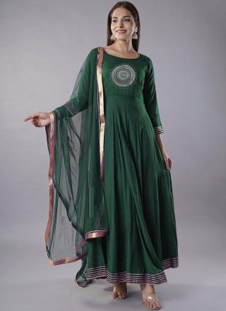 Green Rayon Embroidered Work Readymade Salwar Suit for Ceremonial