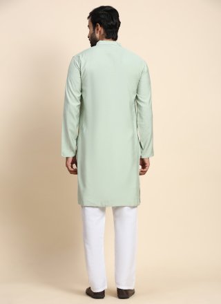 Green Rayon Kurta Pyjama In Plain