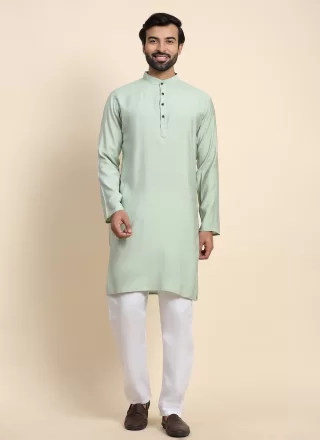 Green Rayon Kurta Pyjama In Plain