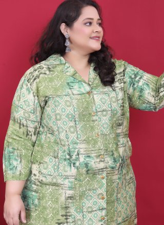 Green Rayon Print Work Casual Kurti for Casual