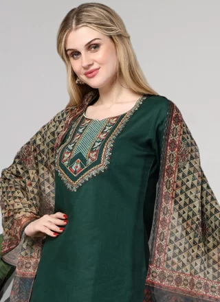 Green Rayon Salwar Suit with Embroidered Work
