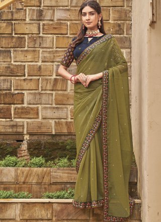 Engagement, Festive, Reception Green color Georgette fabric Saree : 1832888