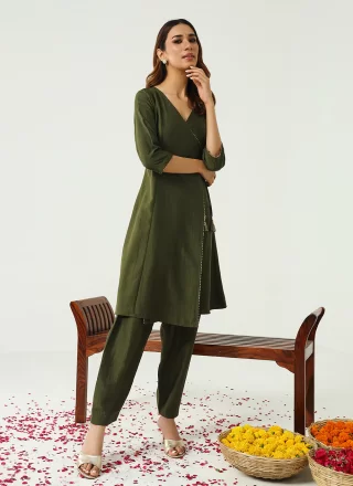 Green Silk Blend Salwar Suit with Embroidered Work for Women