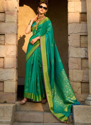 Green Silk Classic Saree with Weaving Work