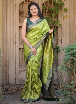 Green Silk Contemporary Sari with Jacquard Work
