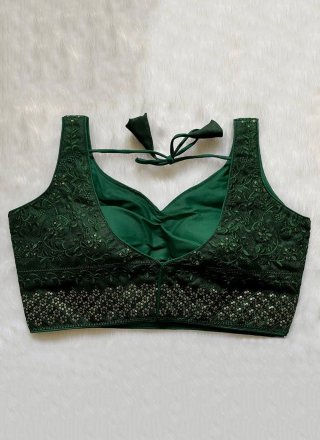 Green Silk Designer Blouse with Embroidered and Sequins Work for Ceremonial