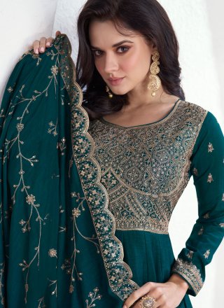 Green Silk  Designer Gown with Embroidered and Sequins Work for Women
