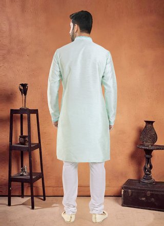 Green Silk Diamond and Patch Border Work Kurta Pyjama for Men