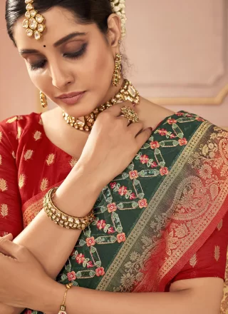 Green Silk Embroidered, Resham and Stone Work Classic Sari