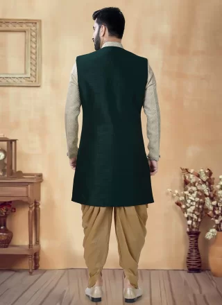 Green Silk Embroidered, Sequins and Thread Work Sherwani Mens Wear for Ceremonial
