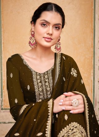 Green Silk Embroidered, Thread and Zari Work Salwar Suit for Women