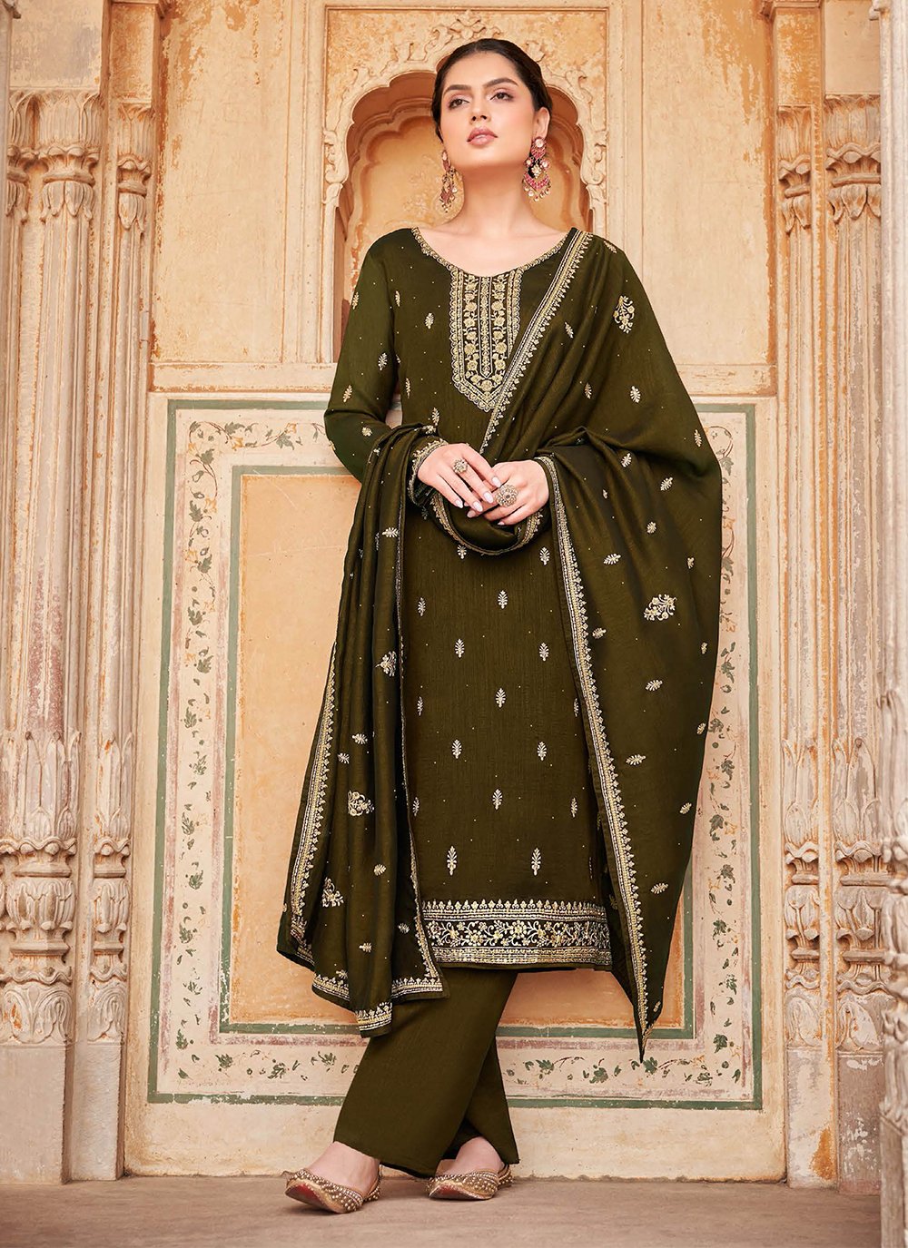 Amirah 16084 Rutaba Green Semi Stitched Dola Silk Salwar Suit