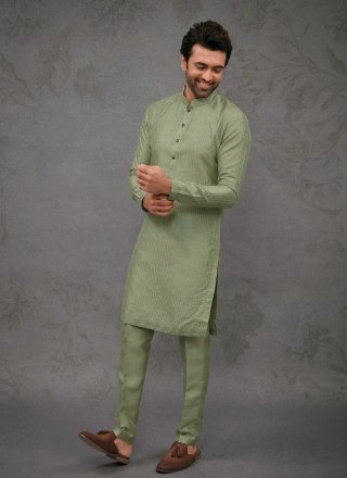 Green Silk Embroidered Work Kurta Pyjama for Men