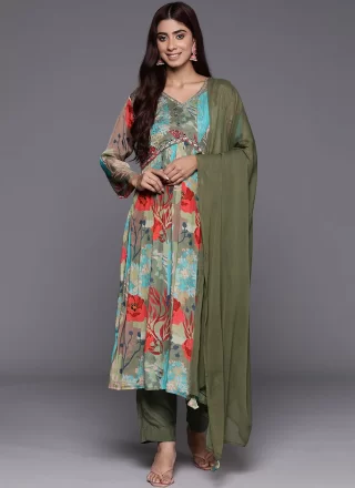 Green Silk Embroidered Work Salwar Suit