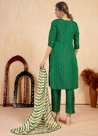 Green Silk Embroidered Work Salwar Suit for Ceremonial