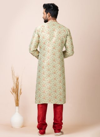 Green Silk Jacquard Work Kurta Pyjama for Ceremonial