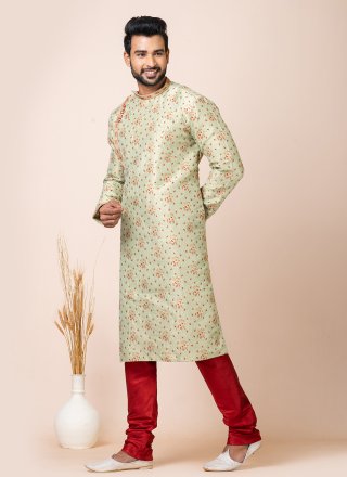 Green Silk Jacquard Work Kurta Pyjama for Ceremonial