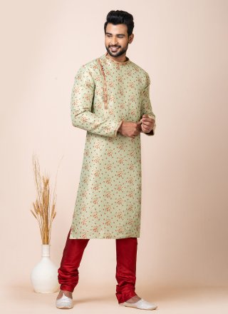 Green Silk Jacquard Work Kurta Pyjama for Ceremonial