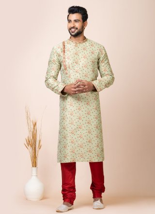 Green Silk Jacquard Work Kurta Pyjama for Ceremonial