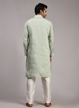 Green Silk Kurta Pyjama with Embroidered Work