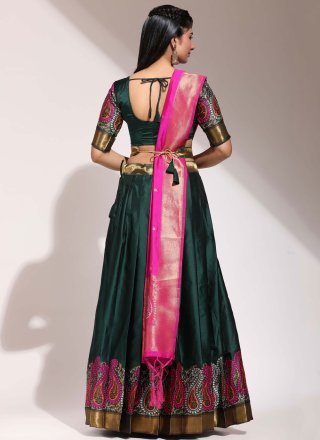 Green Silk Lehenga Choli with Print Work for Ceremonial
