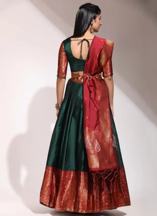 Green Silk Lehenga Choli with Woven Work for Women