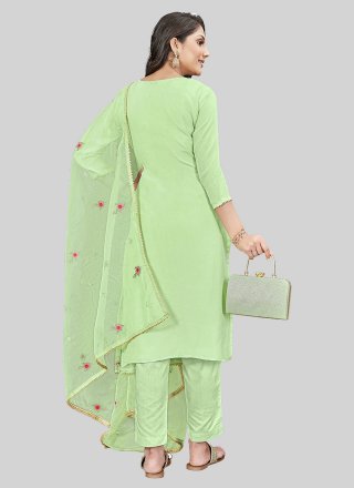 Green Silk Pant Style Suit with Embroidered Work for Casual