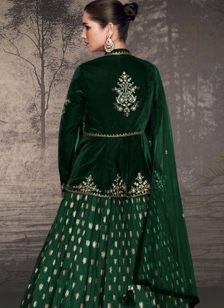 Green Silk Readymade Lehenga Choli with Embroidered Work for Women