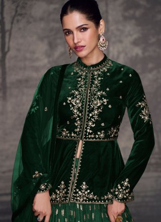 Green Silk Readymade Lehenga Choli with Embroidered Work for Women