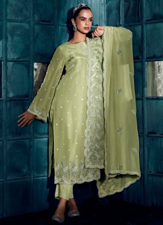 Green Silk Salwar Suit with Embroidered and Sequins Work