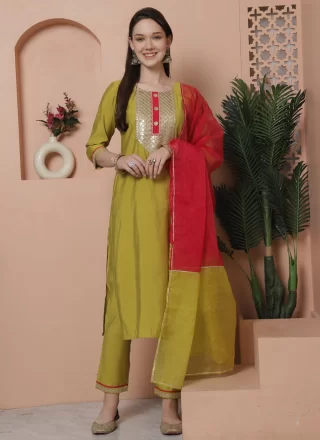 Green Silk Salwar Suit with Embroidered Work for Women