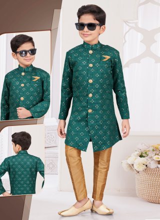Green Silk Sherwani Kids Wear